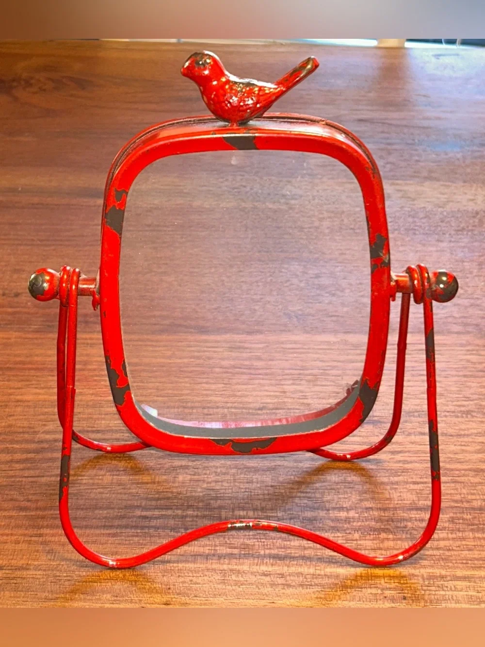 Distressed Metal Picture Photo Frame Red Bird accent 6.5 x 5.5 photo
